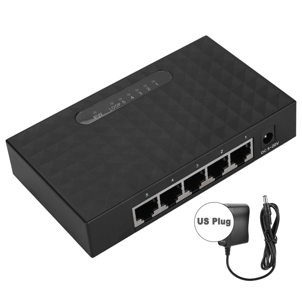 5 Port Fast 10/100/1000Mbps Gigabit Ethernet LAN Hub Network Gigabit Switch 100-240V Black US