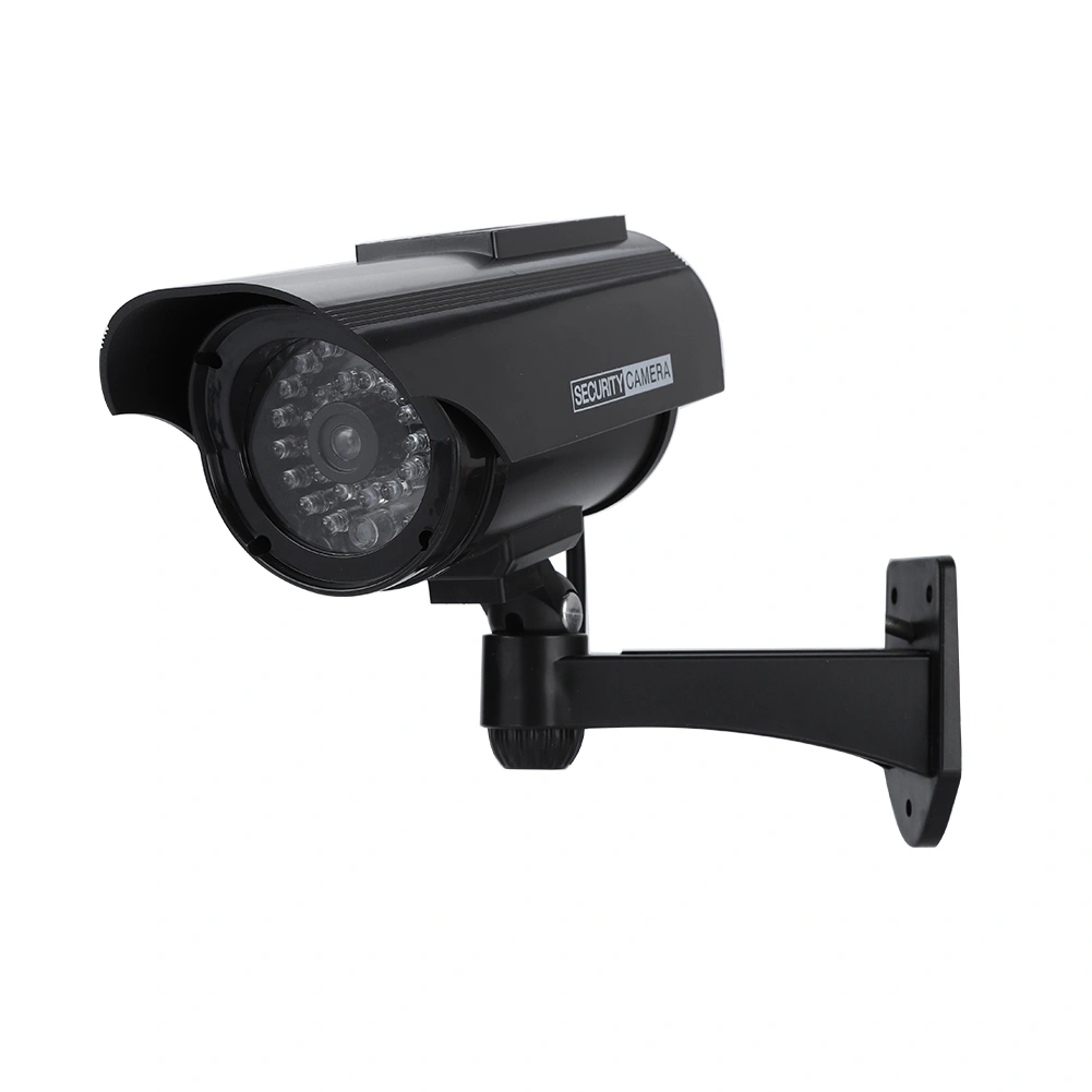 Solar Powered Fake Camera Outdoor CCTV Surveillance Security Camera LED Record(black)
