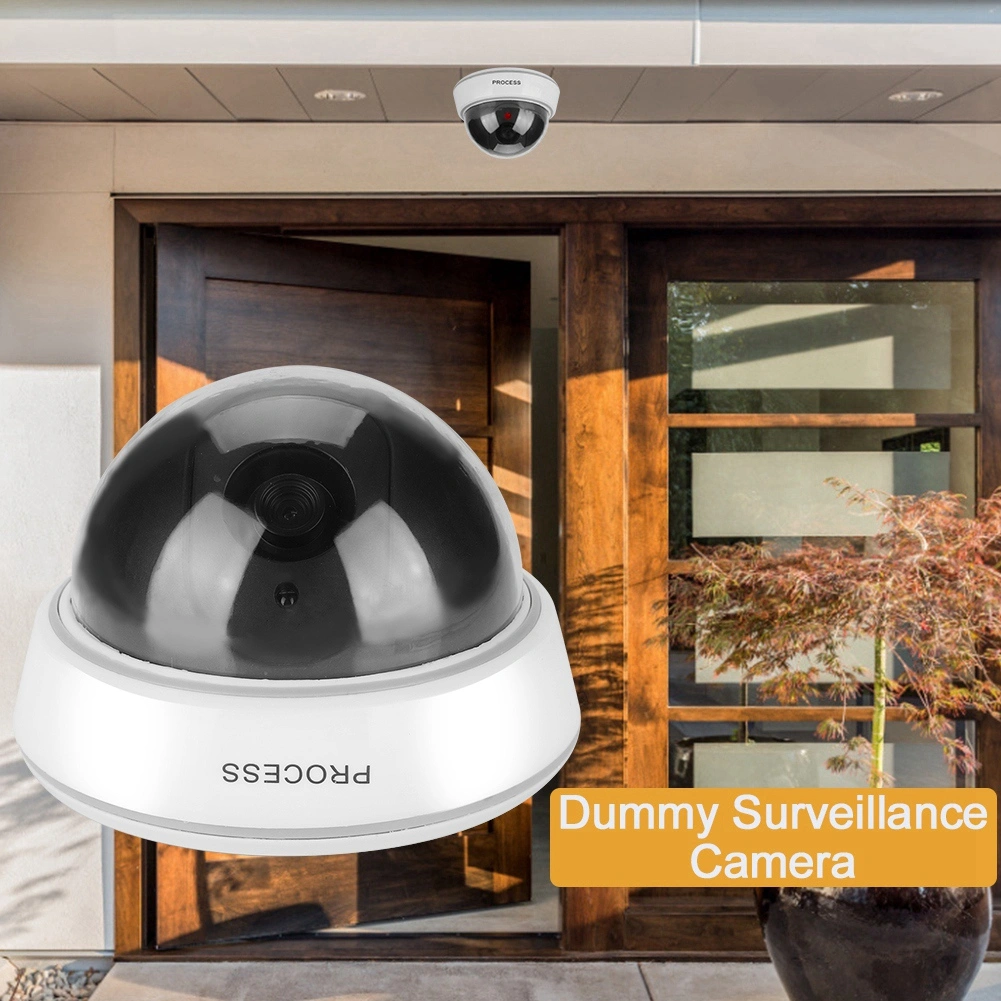 White Dome Dummy Home Security Surveillance Camera with Simulated IR Flashing Red Lights