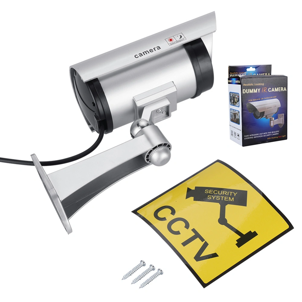 Non inductive Dummy CCTV Security Camera with Simulated Red LED Flashing Lights Silver