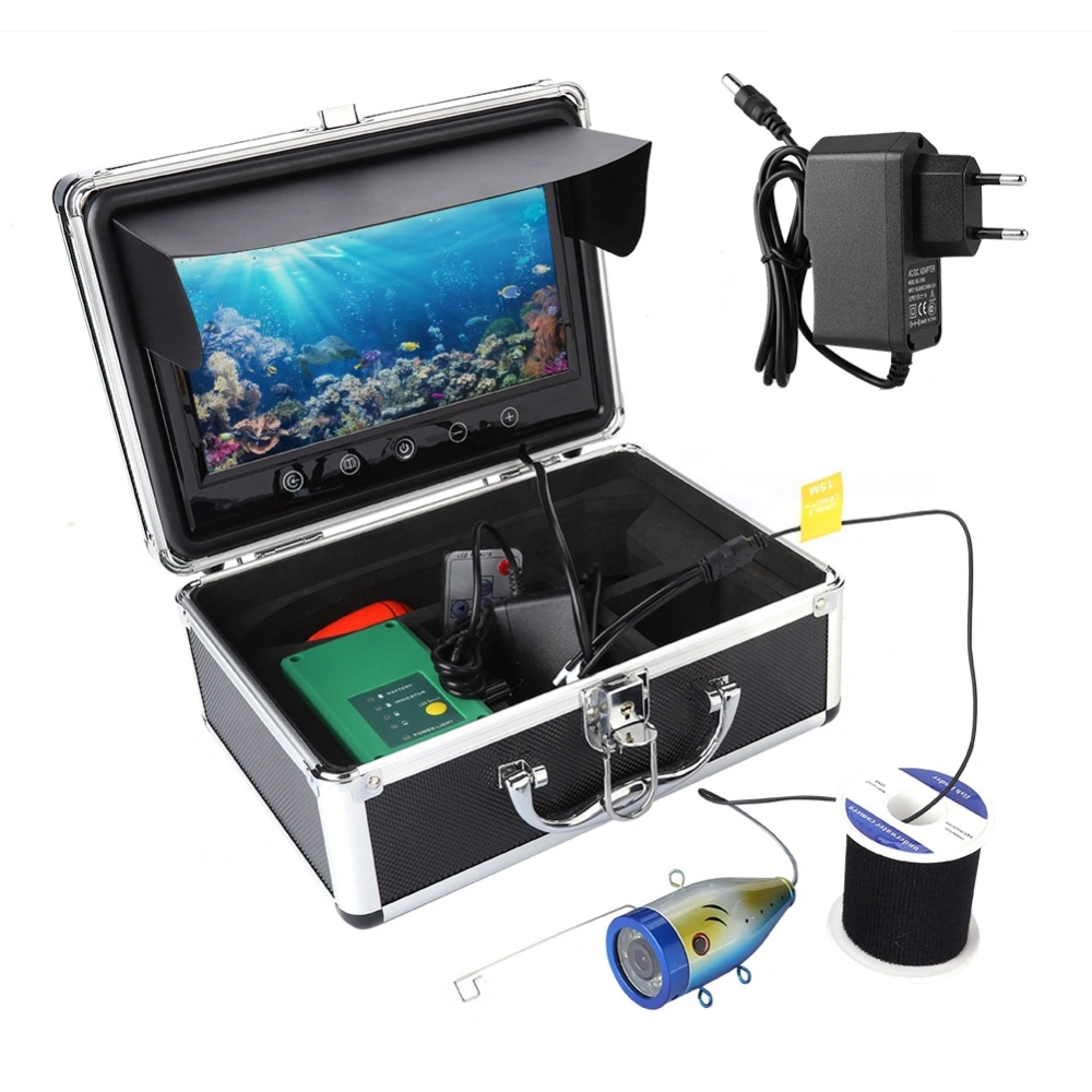 9in 1000 TVL LCD Monitor Underwater Fish Finder Sonar Fishing Camera 15M EU 100-240V