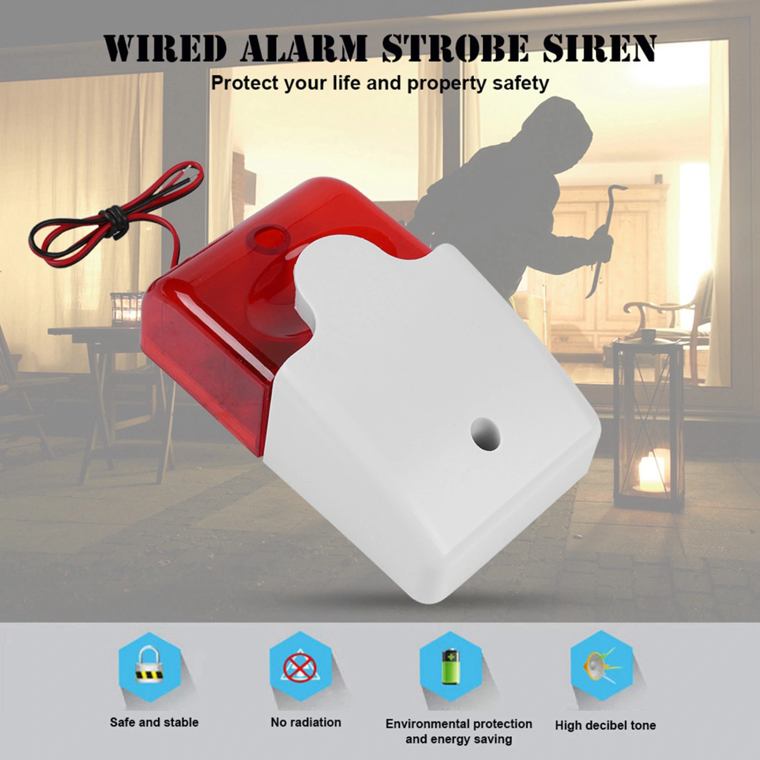 12V Wired Strobe Siren Sound Alarm Strobe Red Light Sound Siren Home Security Alarm System