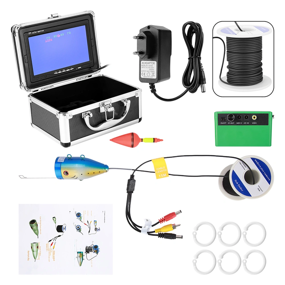 Color CCD 1000TVL Underwater Fishing Video Camera Kit with 7in TFT Display EU Plug 100-240V