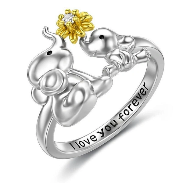 Elephant Ring Sunflower I Love You Forever Ring Funny Party Jewelry Gift for Women Mom Gifts