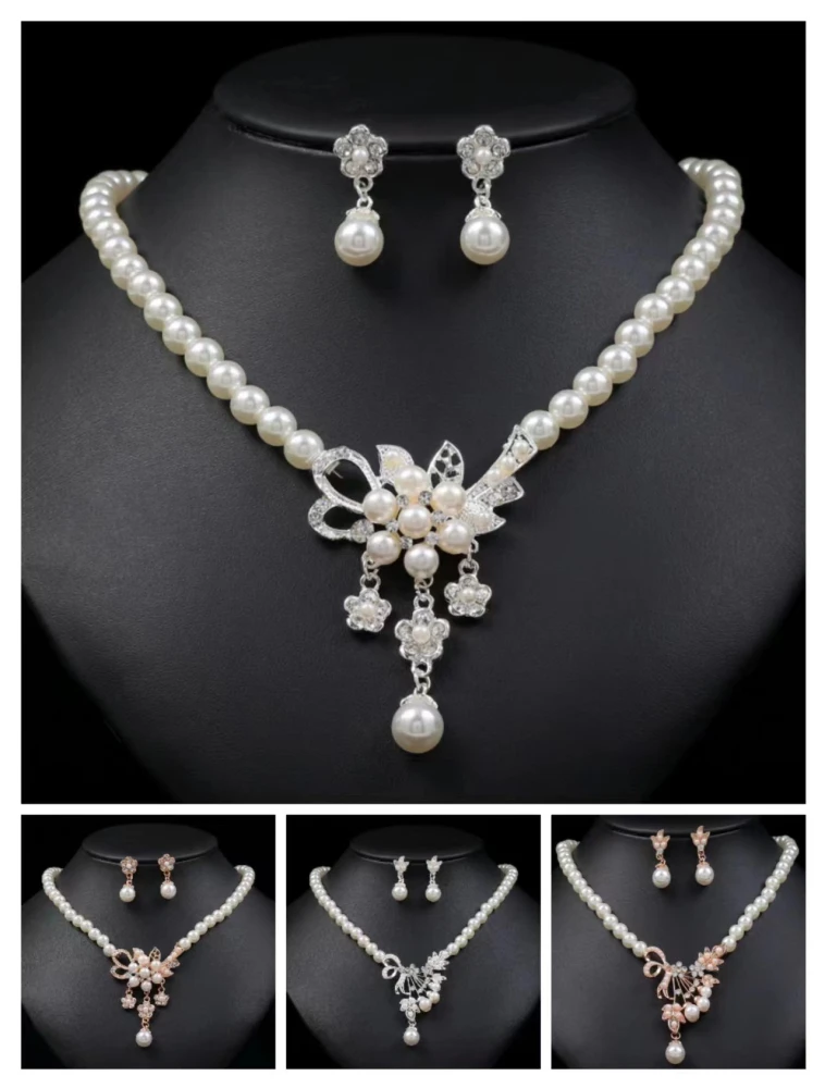 Fashion Wedding Bridal Jewelry Set Pearl Party Prom Gift Crystal Necklace Earrings for Women Jewellery Sets