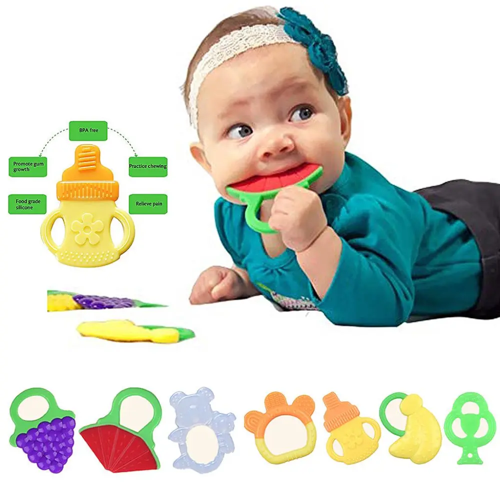 HIT IT Toddlers Infants Baby Soft Silicone Fruit Teether Holder Teething Toys