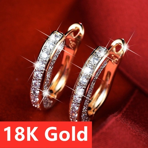 Unique Exquisite Women's Jewelry Pretty 18K Gold plated Diamond Earrings Fashion 925 Sterling Silver Earrings for Women Girls Hoop Earrings Romantic Valentine's Day Gift Engagement Earrings Wedding Earrings Birthday Anniversary Gifts Christmas Gifts Jewelry