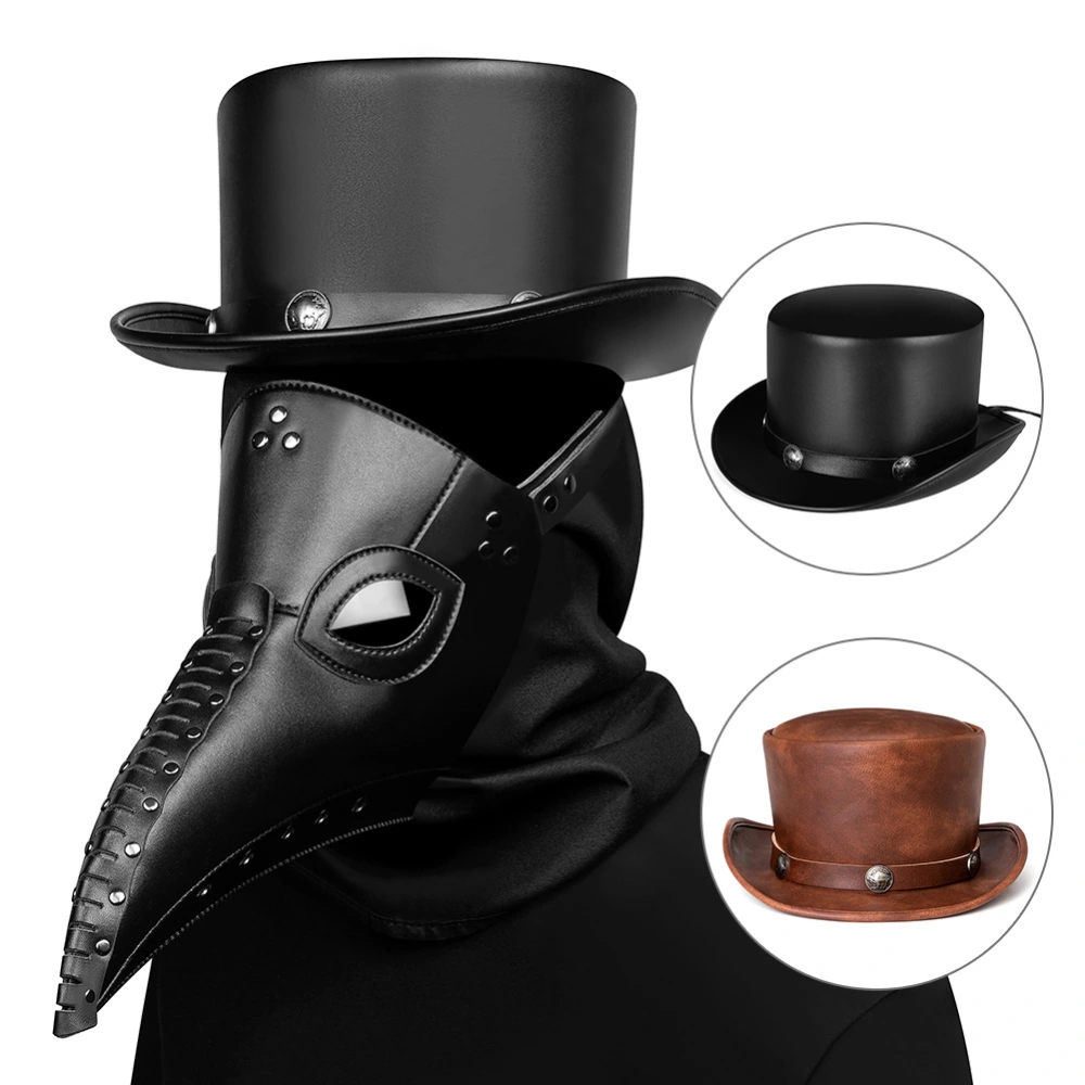 European and American punk Halloween new industrial retro style PU leather dome unisex magic hat gentleman party hat