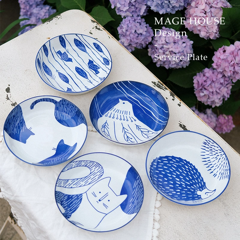 Underglaze Porcelain Blue And White Disc Household Plate