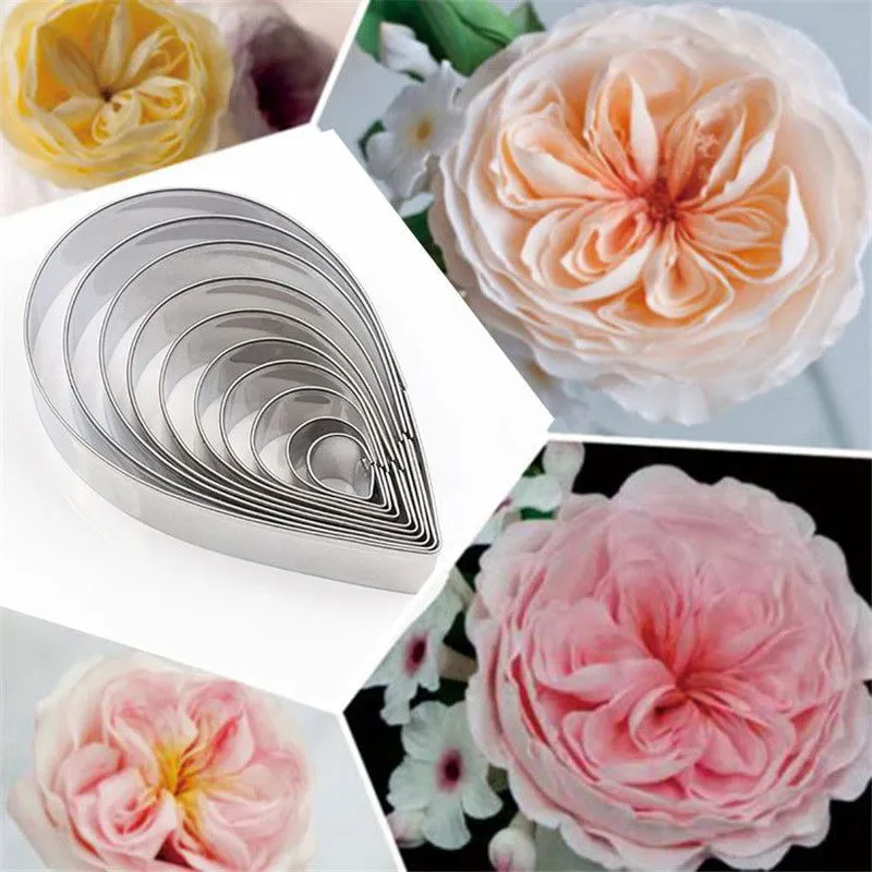 Stainless Steel British Sugar Flowers Mold Water Drop Rose Cutter Austin Rose Big Cake Baking Mold