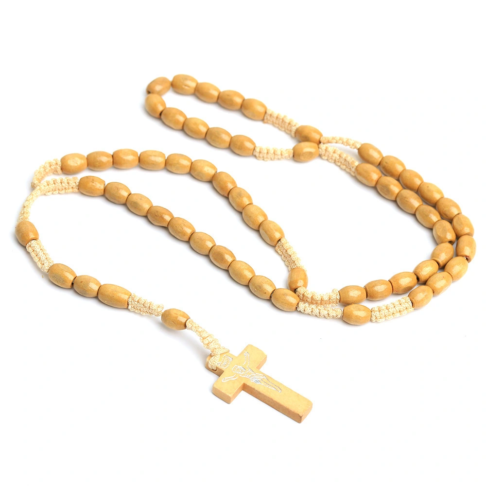 Handmade Natural Wooden Beads Cross Necklace