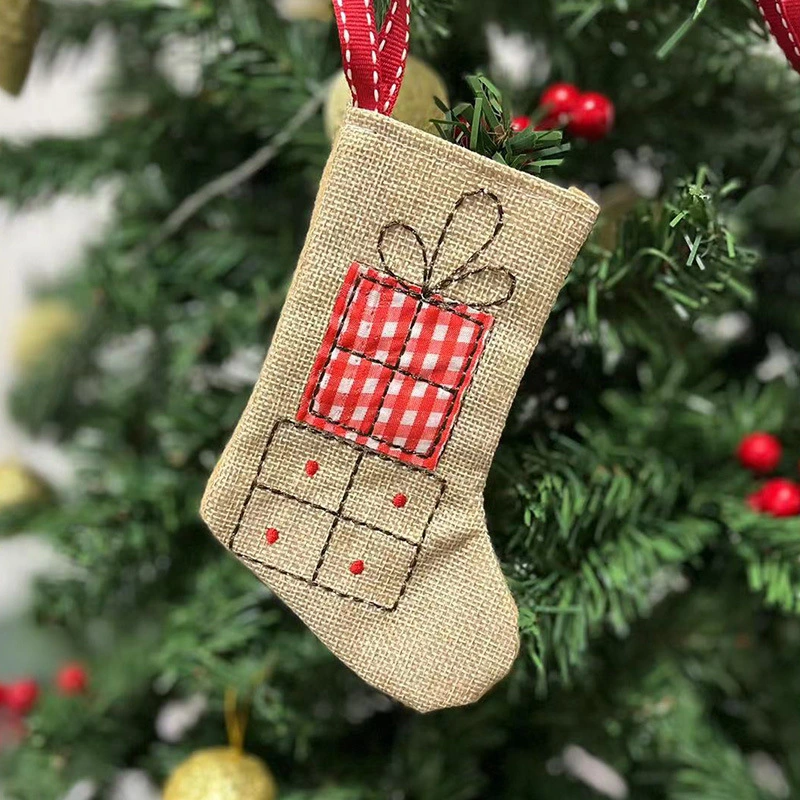 Christmas Decorative Linen Embroidered Socks Pendant