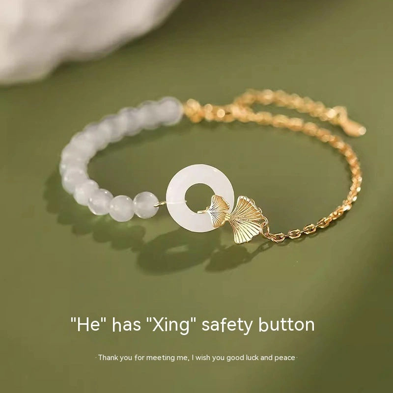 Hetian Jade Peace Buckle Sterling Silver Bracelet