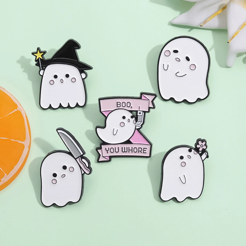 Halloween Cute Little Ghost Modeling Golden M Badge Creative Cute Brooch Accessories