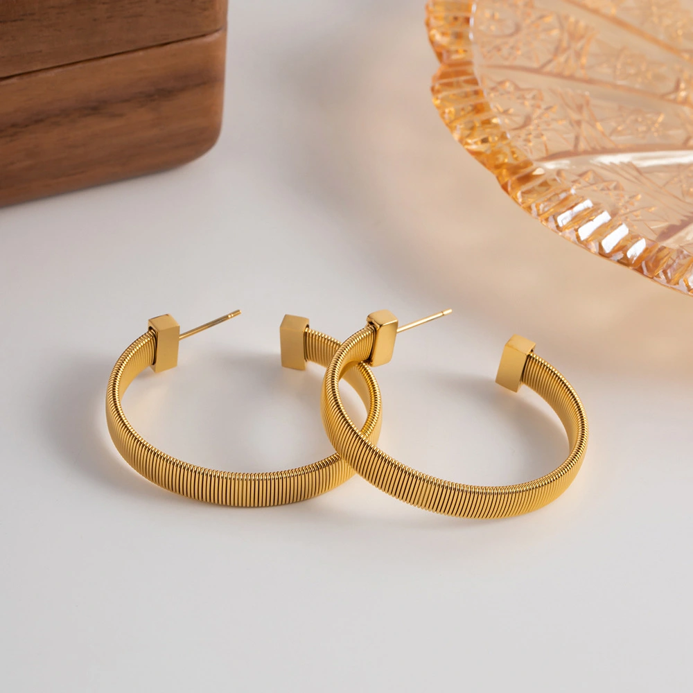 Women's Fashion All-match Stainless Steel C- Shaped Hoop Earrings