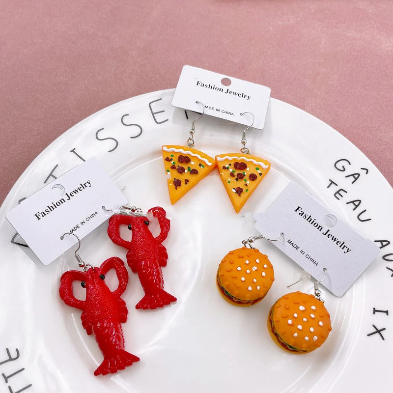 Hamburger Pizza Crayfish Personalized Cute Earrings