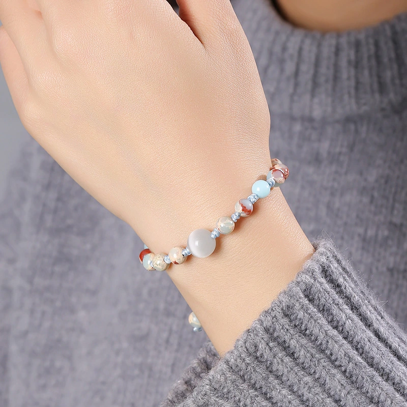 Light Blue Snakeskin Stone Opal Woven Bracelet