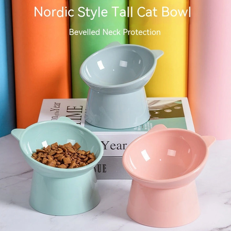 High Foot Oblique Neck Protection Pet Bowl