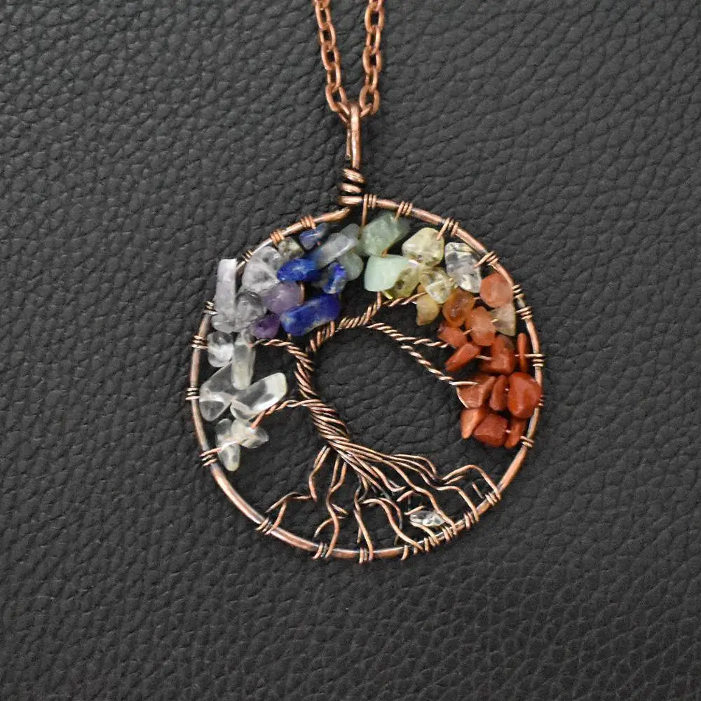 Natural Stone Crystal Lucky Tree Necklace Pendant