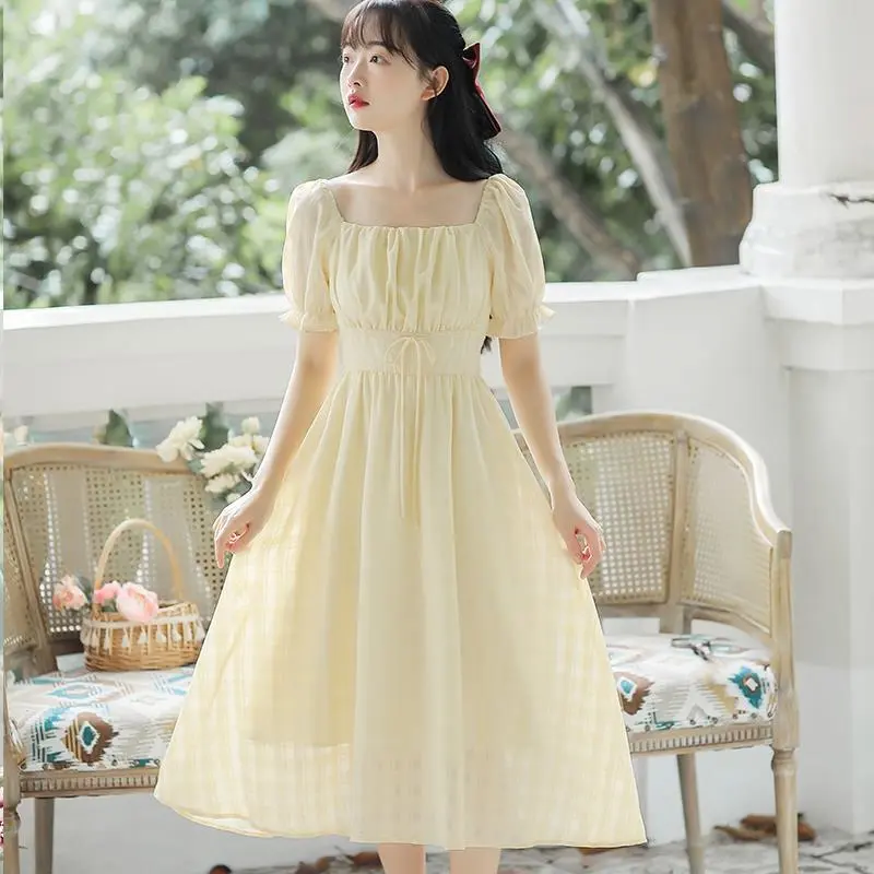 French Gentle Vintage Square Neck Dress