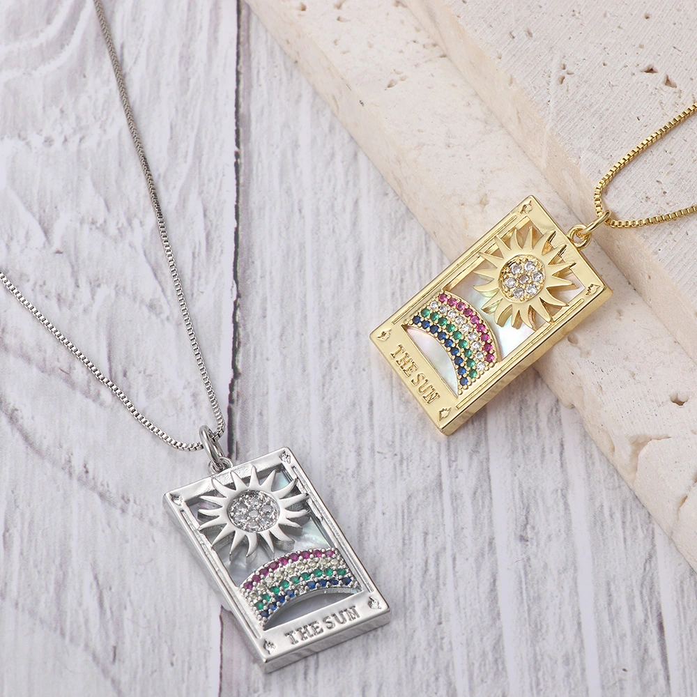 Fashion Diamond-embedded Rainbow Sun Tarot Pendant High Color Retention Copper Plating 18K Gold Necklace