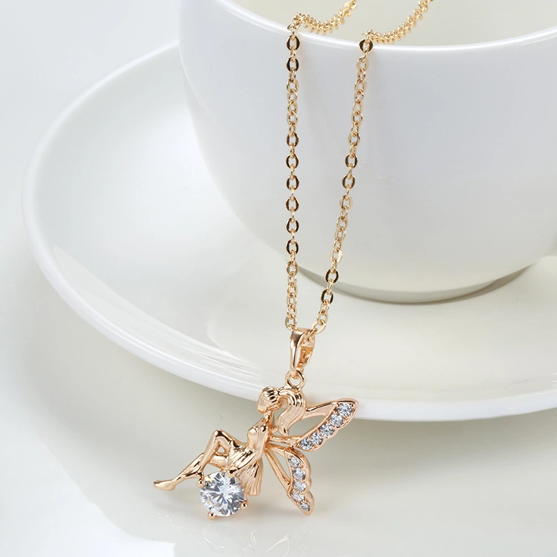 Women's Rose Gold Angel Pendant Zircon Necklace