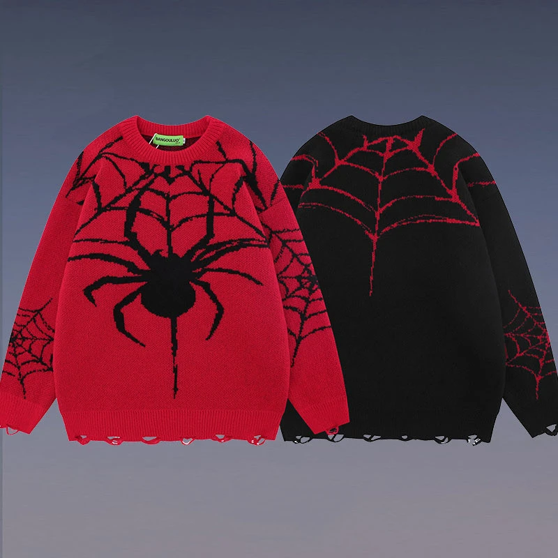 Spider Contrast Jacquard Knitted Couple Sweater