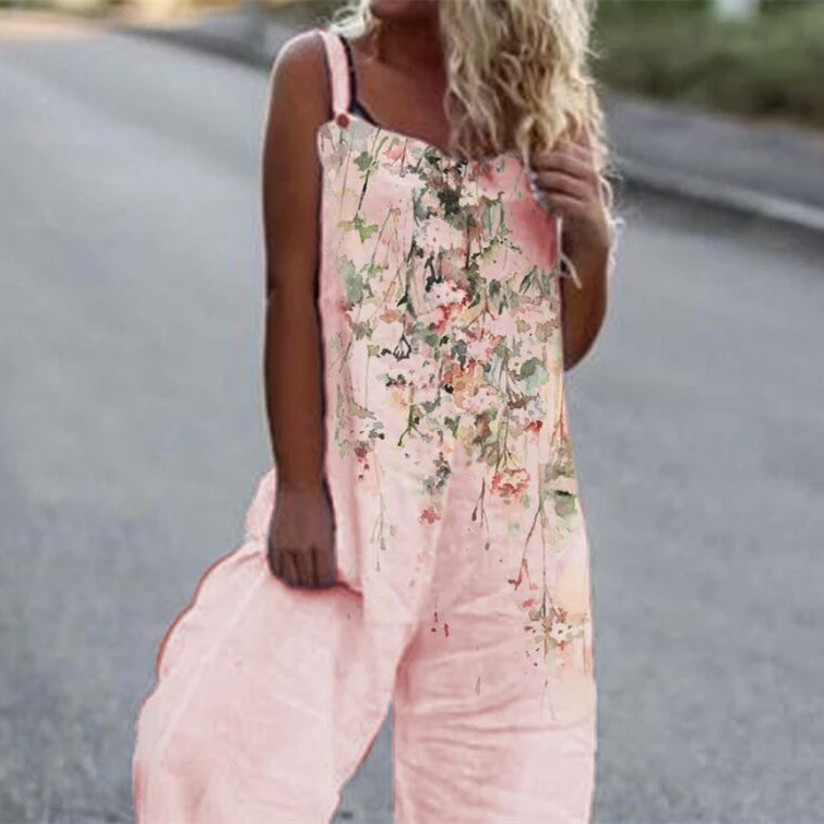 Printed Loose Cotton And Linen Suspenders