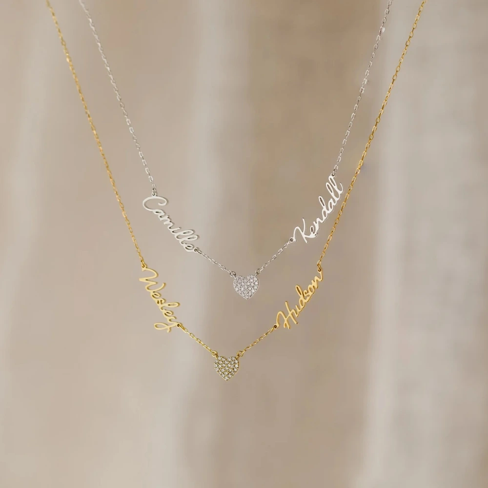 Love Heart Multi-name Necklace Niche Design Hollow Out English Letter Name Necklace