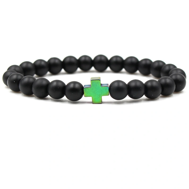 Agate Jewelry Tigereye Matte Stone Black Magnet Cross Bracelet