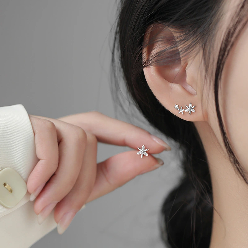 925 Silver Flower Stud Earrings Women