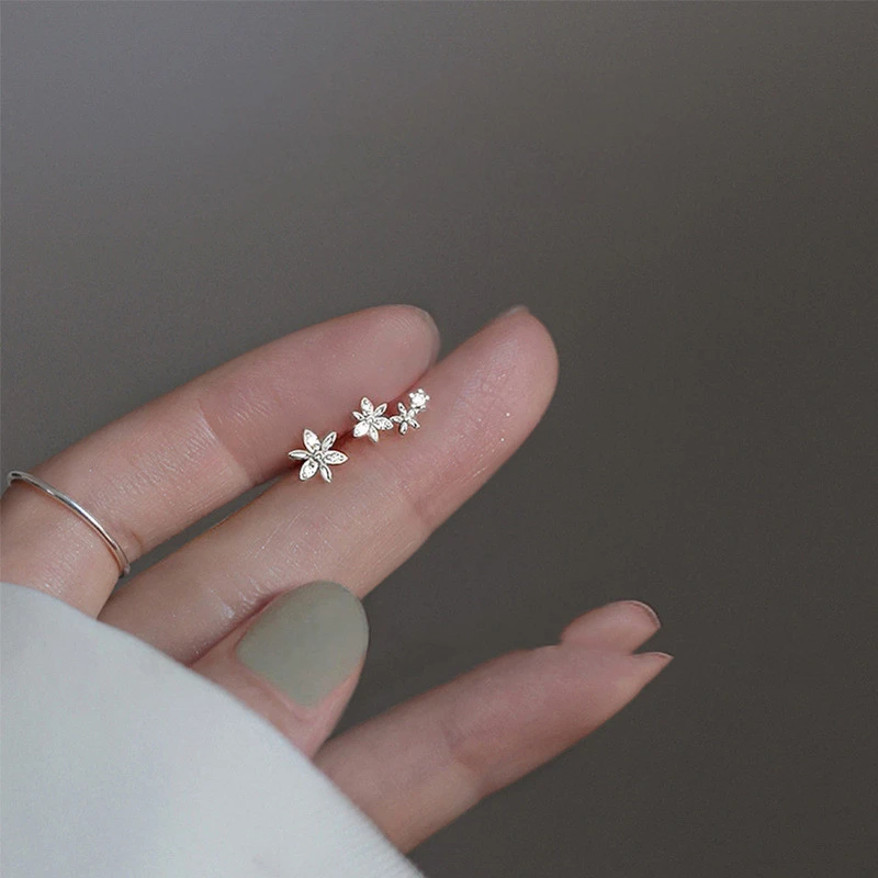925 Silver Flower Stud Earrings Women