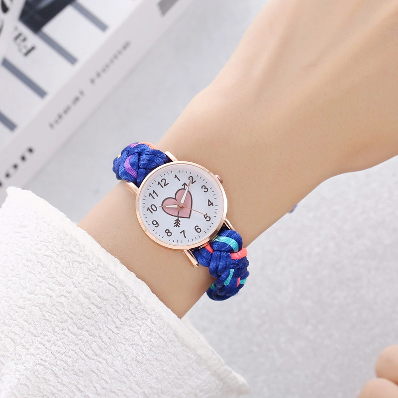 Korean Style Macaron Color Color Handmade Braided Bracelet Peach Heart Watch