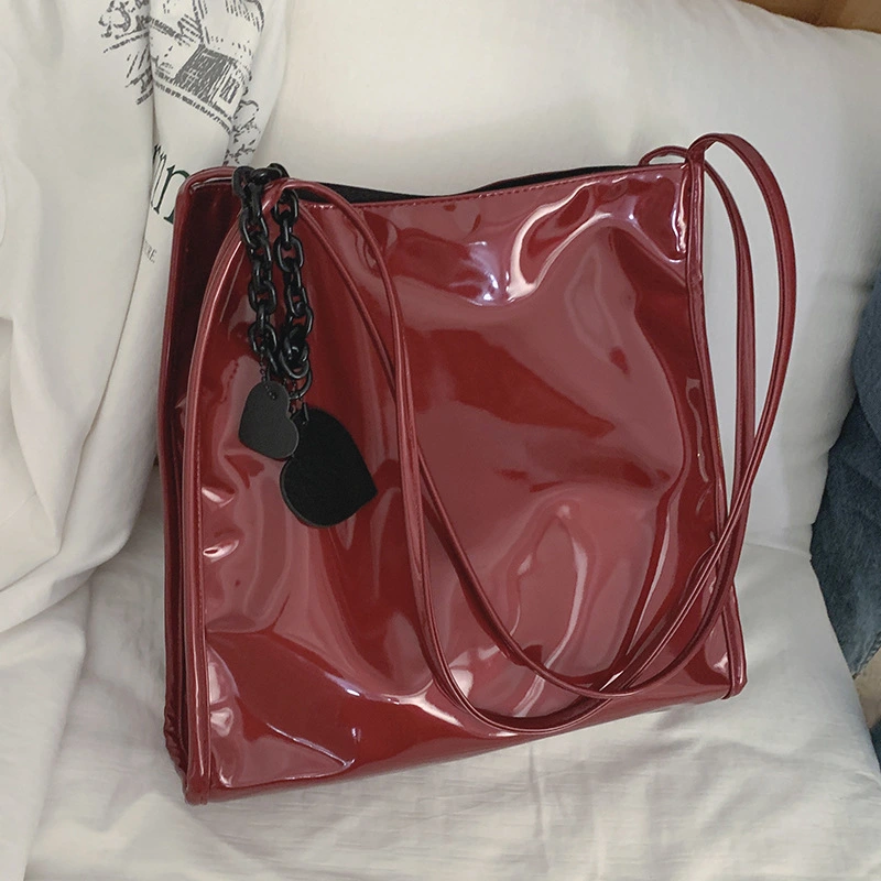 Versatile Large Capacity Patent Leather Glossy Tote Bag For Women