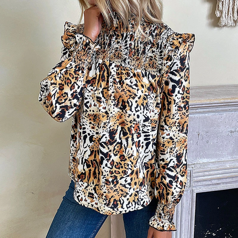 Fashion Women's Wear Leopard-print Long-sleeved Shirt