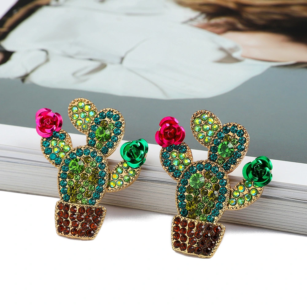 Exquisite Cactus Flower Unique Crystal Luxury Vintage Earrings