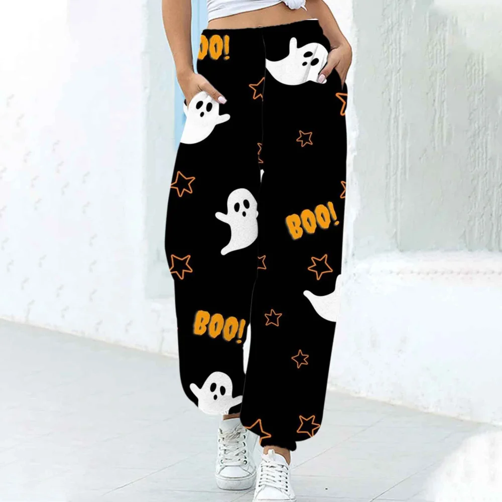 Women's Fashion Loose Halloween Funny Print Ankle Banded Pants