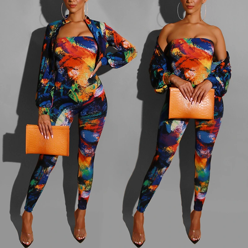 Women's Printed Chest-wrapped Jumpsuit Two-piece Set