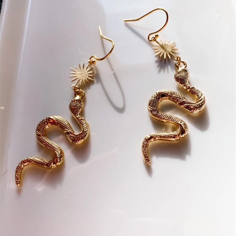 Gold Snake Pendant Earrings Bohemian Style