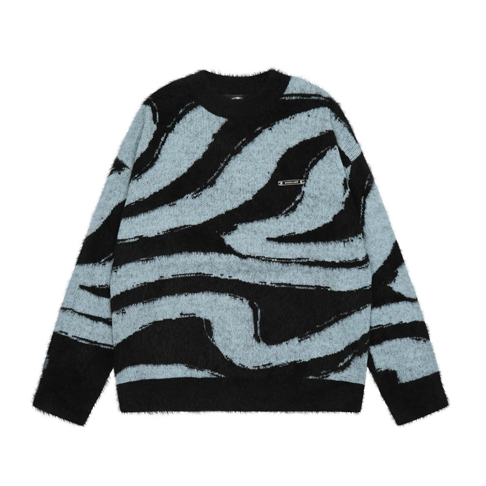 Irregular Striped Round Neck Sweater For Men