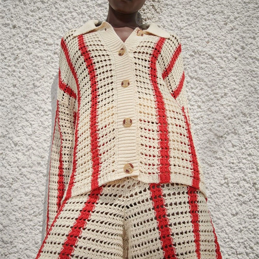 Vintage Knitted Contrast Color Cardigan Jacket