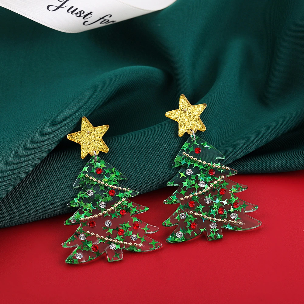 Christmas Tree Acrylic Long Women's Style Earrings