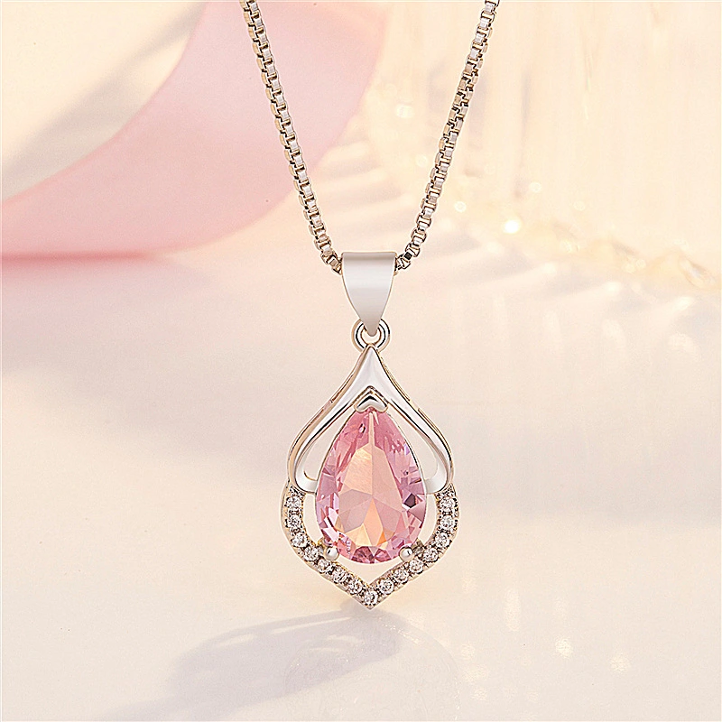 European And American Style New Colored Gems Water Drop Pendant Clavicle Chain