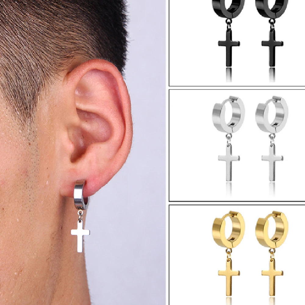 Non-allergic Cross Ear Clip Korean Fashion Titanium Steel Stud Earrings