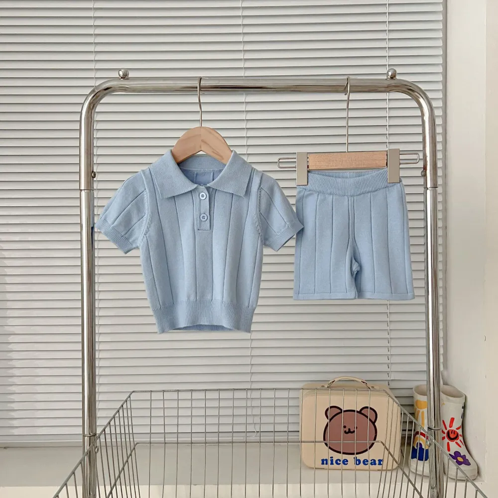 Infants Baby Knitwear Lapel Pullover Blouse And Pants