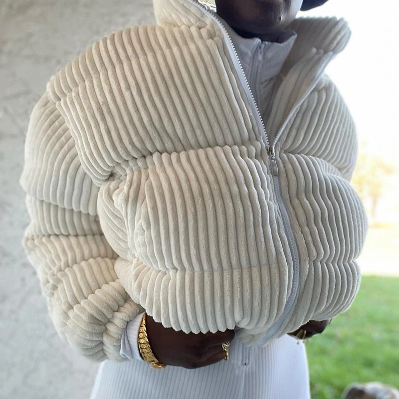 Striped Turtleneck Long Sleeve Cardigan Pocket Slim Fashion Slim-fit Cotton-padded Jacket