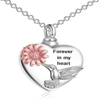 Hummingbird Urn Necklaces for Ashes Sterling Silver Sunflower Hummingbird Cremation Memory Jewelry