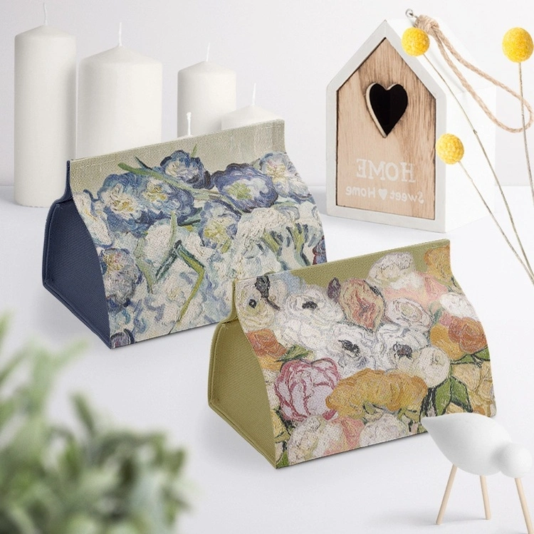 Household Creative Cotton And Linen Flower Printing Tissue Box