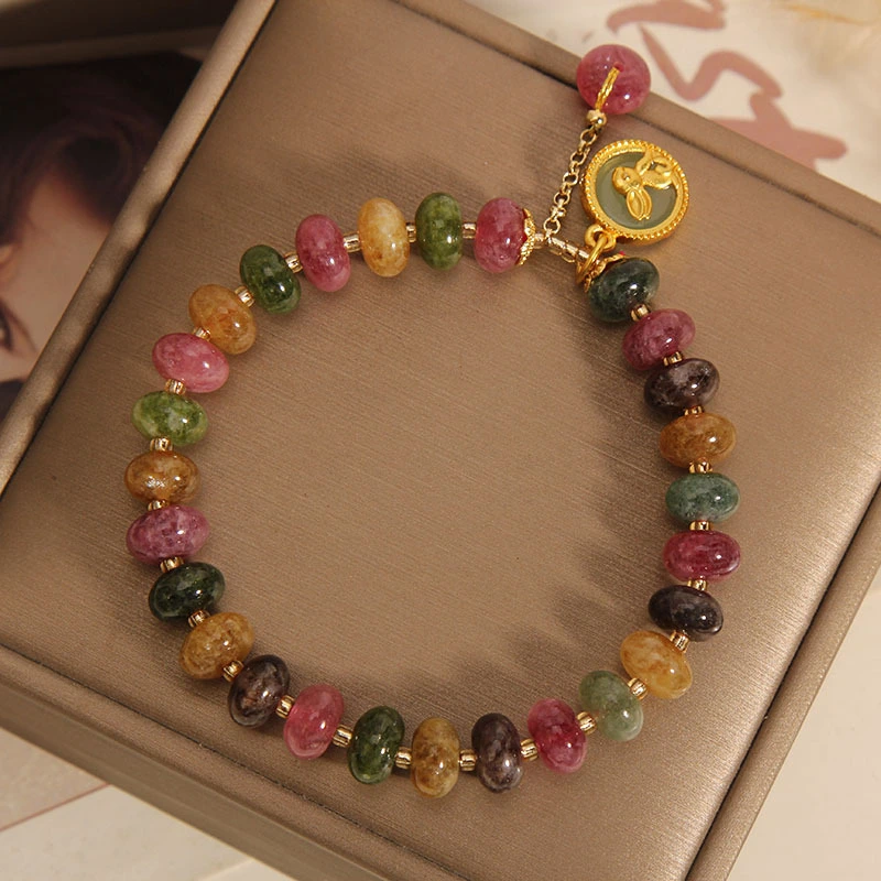 Natural Color Tourmaline Jade Bracelet Women's Vintage Rabbit Pendant