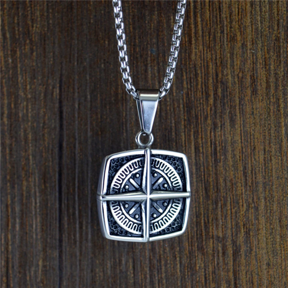 Retro Cross Compass Titanium Steel Pendant Necklace